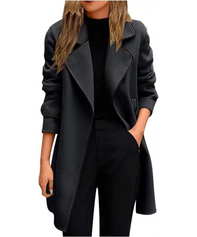 Trench Coats for Women 2023, Women's Notched Lapel Wool Pea Coat Long Sleeve Casual Mid-Long Overcoats Outwear A02-black $13....