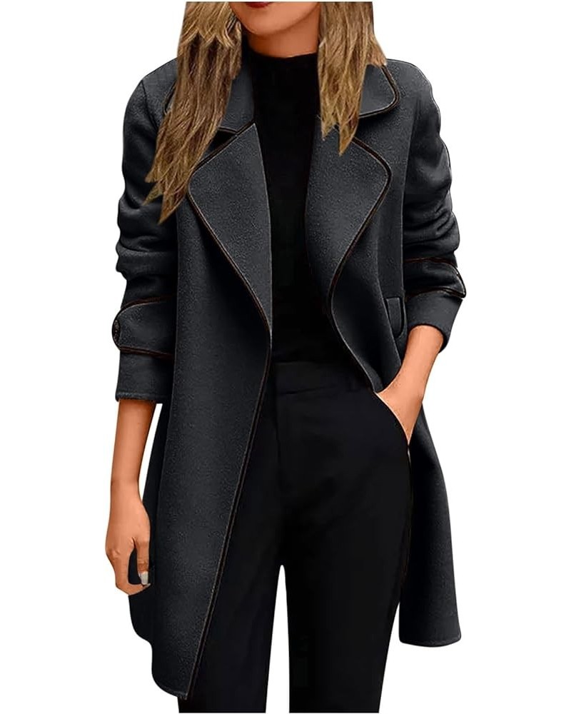 Trench Coats for Women 2023, Women's Notched Lapel Wool Pea Coat Long Sleeve Casual Mid-Long Overcoats Outwear A02-black $13....