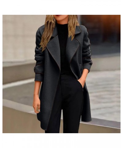 Trench Coats for Women 2023, Women's Notched Lapel Wool Pea Coat Long Sleeve Casual Mid-Long Overcoats Outwear A02-black $13....