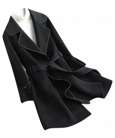 Trench Coats for Women 2023, Women's Notched Lapel Wool Pea Coat Long Sleeve Casual Mid-Long Overcoats Outwear A02-black $13....