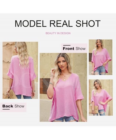 Casual Womens Short Sleeve V Neck Shirts Oversized Solid Blouses Tops 1 Pink $13.53 Blouses