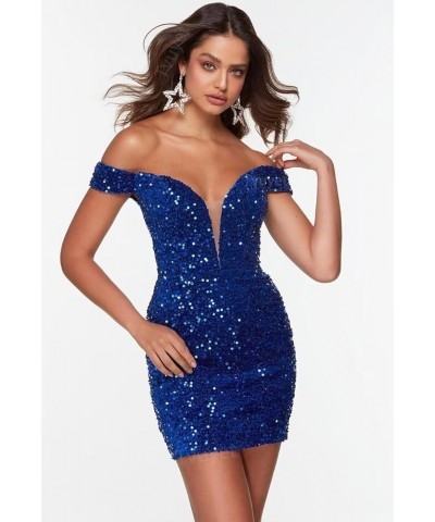 Women's Off Shoulder Short Prom Dress 2024 Glitter Sequin Homecoming Dresses for Teens Sparkly Cocktail Party Gowns Light Blu...