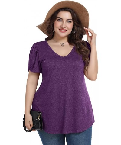 Plus Size Womens Tops Summer Casual T Shirts V Neck Tunic Petal Sleeve Loose D-dark Purple Petal Sleeve $14.21 T-Shirts