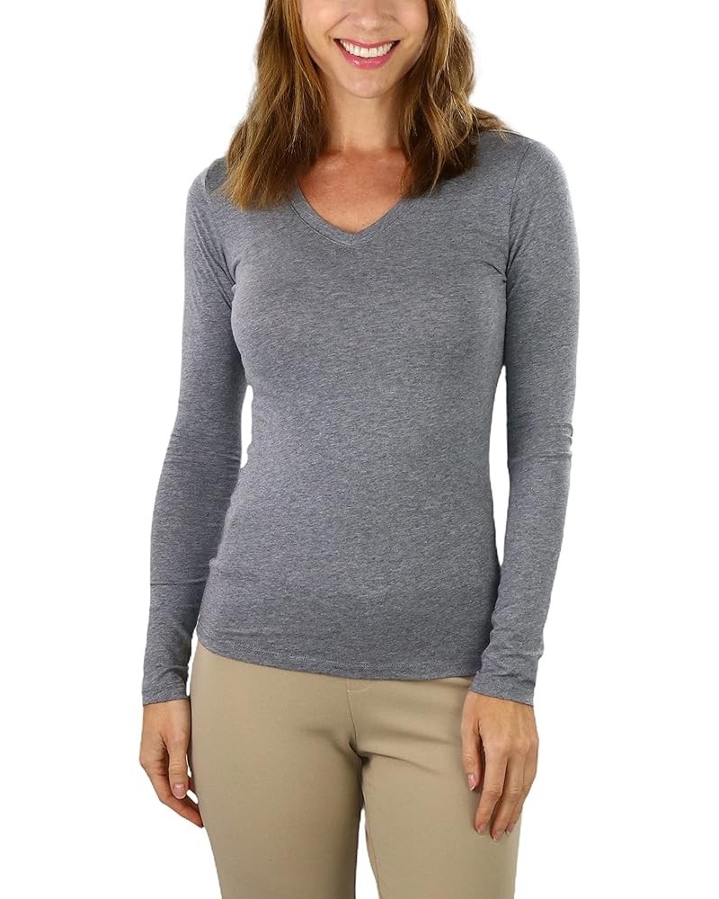 Women's Long Sleeve V-Neckline T-Shirt Heather Grey $9.83 T-Shirts