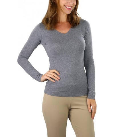 Women's Long Sleeve V-Neckline T-Shirt Heather Grey $9.83 T-Shirts