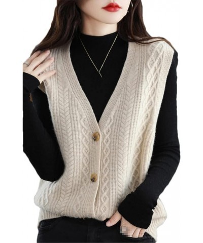 Women 100% Cashmere Sweater Vest Cable Knitted Sleeveless V-Neck Cardigan Sweater Button Vest Beige $30.80 Sweaters