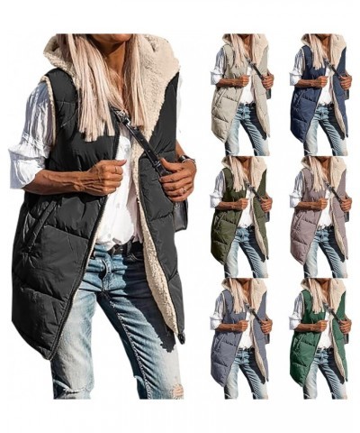 Womens Reversible Vests Sleeveless Jacket Zip Up Hoodie 2023 Fall Winter Warm Long Fleece Coat Outerwear with Pockets Black $...