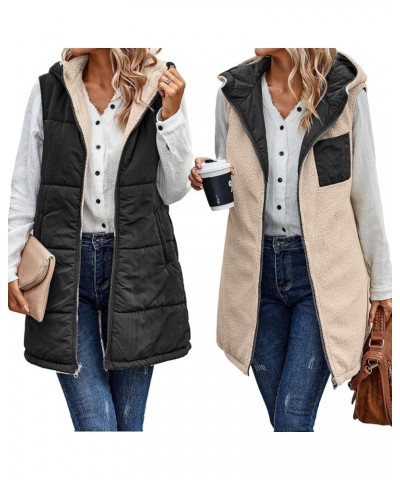 Womens Reversible Vests Sleeveless Jacket Zip Up Hoodie 2023 Fall Winter Warm Long Fleece Coat Outerwear with Pockets Black $...