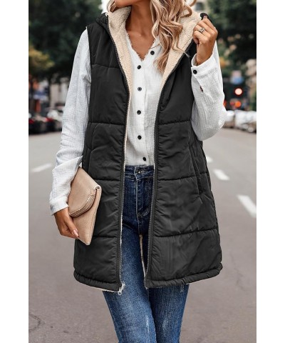 Womens Reversible Vests Sleeveless Jacket Zip Up Hoodie 2023 Fall Winter Warm Long Fleece Coat Outerwear with Pockets Black $...