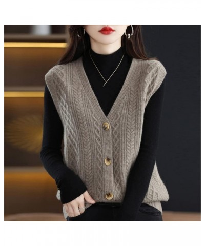 Women 100% Cashmere Sweater Vest Cable Knitted Sleeveless V-Neck Cardigan Sweater Button Vest Beige $30.80 Sweaters