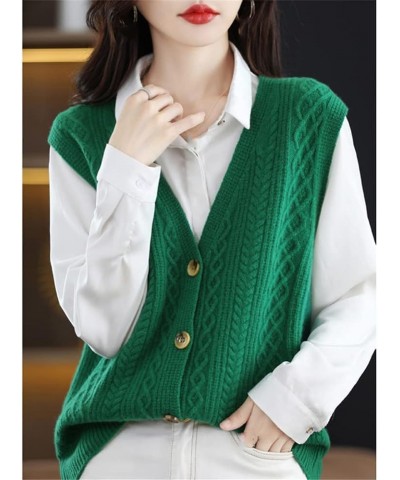 Women 100% Cashmere Sweater Vest Cable Knitted Sleeveless V-Neck Cardigan Sweater Button Vest Beige $30.80 Sweaters