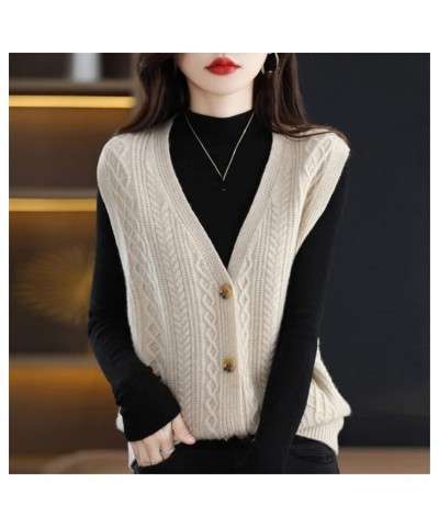 Women 100% Cashmere Sweater Vest Cable Knitted Sleeveless V-Neck Cardigan Sweater Button Vest Beige $30.80 Sweaters