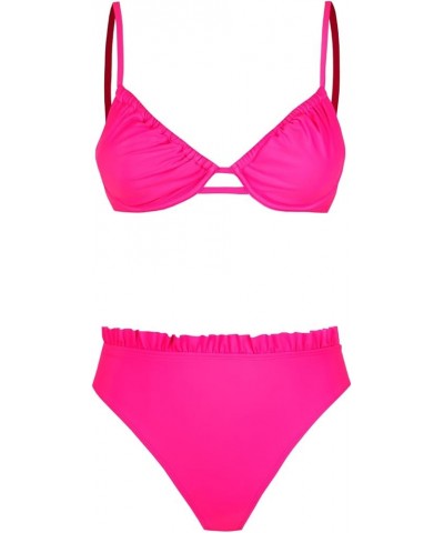 Women Swimsuit Bikini Set High Waisted Push Up Cheeky Drawstring Two Piece Bathing Suit Hot Pink $21.19 Swimsuits