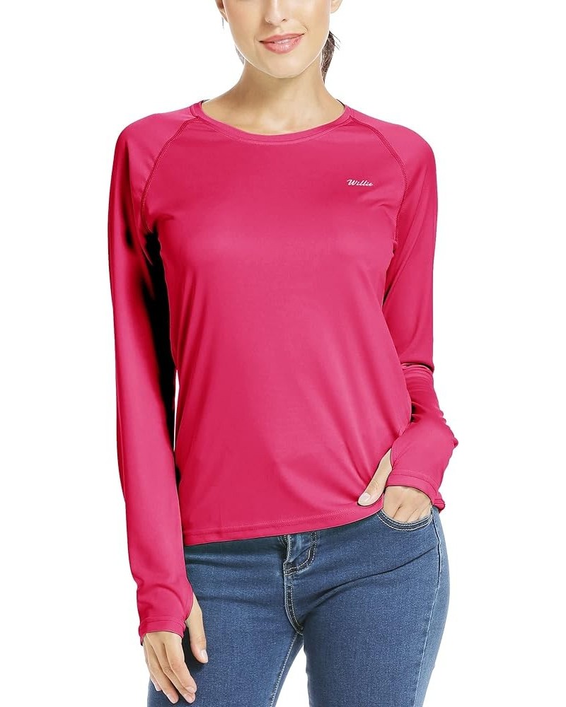 Women's UPF 50+ Sun Protection Shirt Long Sleeve SPF UV Shirt Rash Guard Swim Hiking Fishing Tops Lightweight Rose Red $13.63...