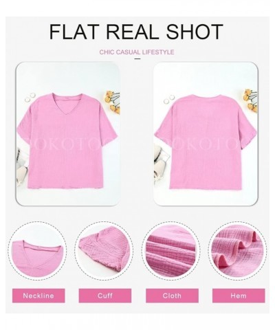 Casual Womens Short Sleeve V Neck Shirts Oversized Solid Blouses Tops 1 Pink $13.53 Blouses