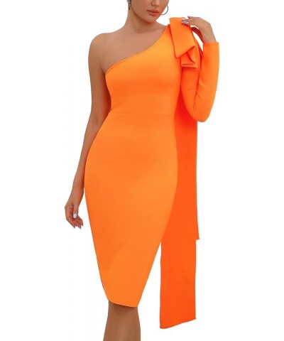 Women's One Shoulder Long Sleeve Bandage Dress Tie Midi Bodycon Evening Party Celebration Dress Orange $33.75 Dresses