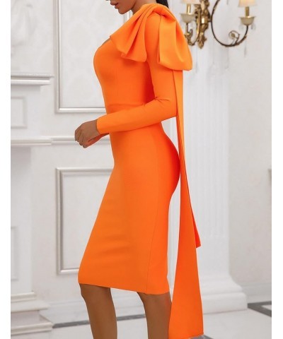 Women's One Shoulder Long Sleeve Bandage Dress Tie Midi Bodycon Evening Party Celebration Dress Orange $33.75 Dresses