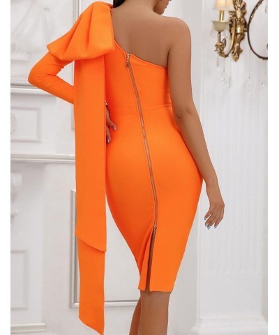 Women's One Shoulder Long Sleeve Bandage Dress Tie Midi Bodycon Evening Party Celebration Dress Orange $33.75 Dresses