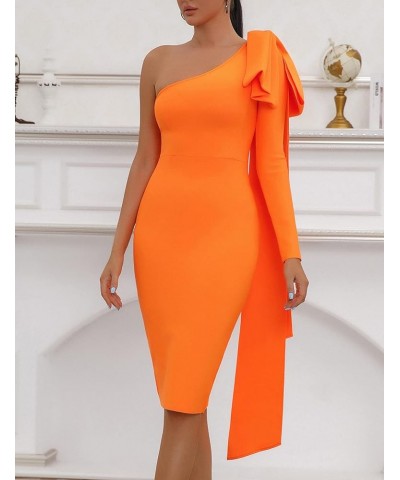 Women's One Shoulder Long Sleeve Bandage Dress Tie Midi Bodycon Evening Party Celebration Dress Orange $33.75 Dresses