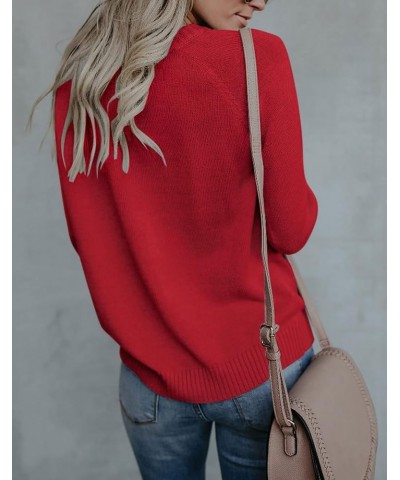 Women's Pullover Sweaters Long Sleeve Crewneck Front Ribbed Knitted Cute Heart Sweater 3032 Red $16.77 Sweaters