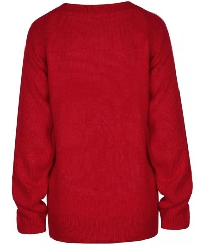 Women's Pullover Sweaters Long Sleeve Crewneck Front Ribbed Knitted Cute Heart Sweater 3032 Red $16.77 Sweaters