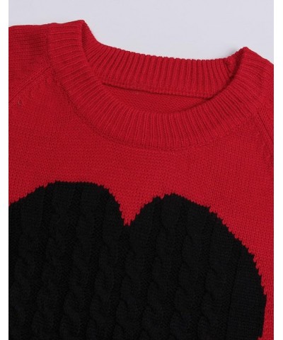 Women's Pullover Sweaters Long Sleeve Crewneck Front Ribbed Knitted Cute Heart Sweater 3032 Red $16.77 Sweaters