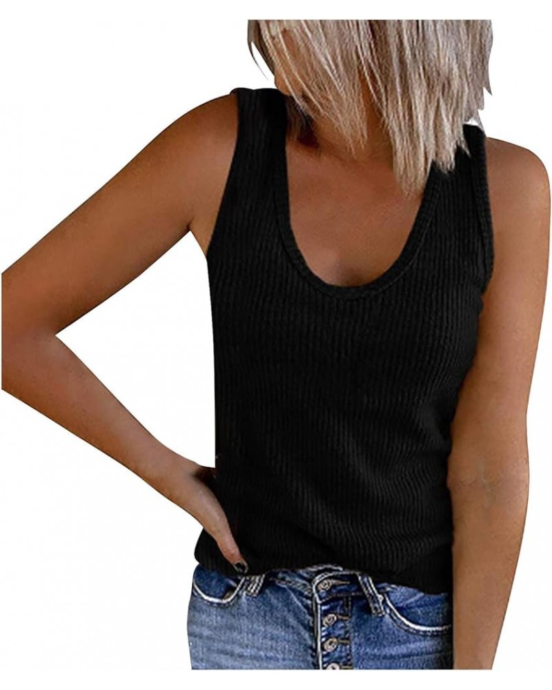 Tops for Women 2023 Womens Solid Tank Tops Sleeveless U-Neck Base Shirt Summer Summer Clothes for Women 2023 Black $7.85 Blouses