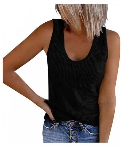 Tops for Women 2023 Womens Solid Tank Tops Sleeveless U-Neck Base Shirt Summer Summer Clothes for Women 2023 Black $7.85 Blouses