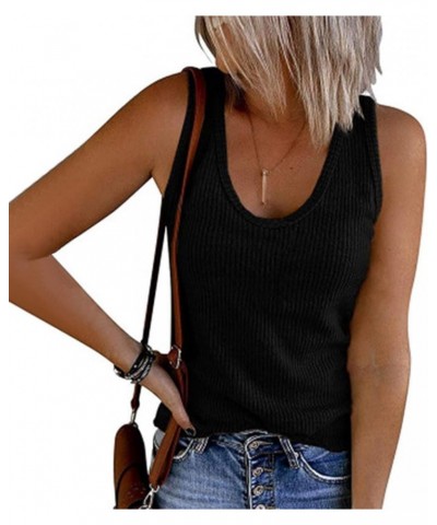 Tops for Women 2023 Womens Solid Tank Tops Sleeveless U-Neck Base Shirt Summer Summer Clothes for Women 2023 Black $7.85 Blouses