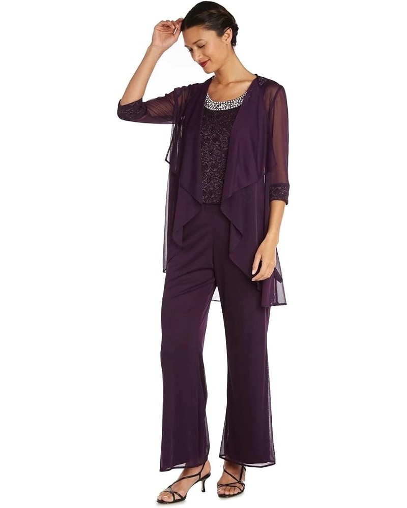 Womens Petites 3PC Lace Trim Pant Outfit Plum $31.50 Suits