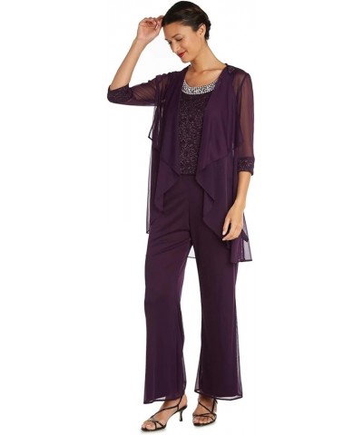 Womens Petites 3PC Lace Trim Pant Outfit Plum $31.50 Suits