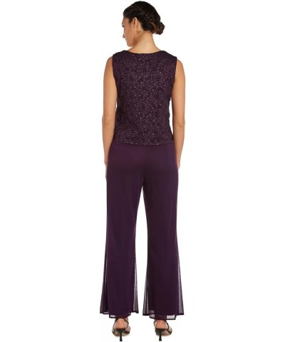 Womens Petites 3PC Lace Trim Pant Outfit Plum $31.50 Suits