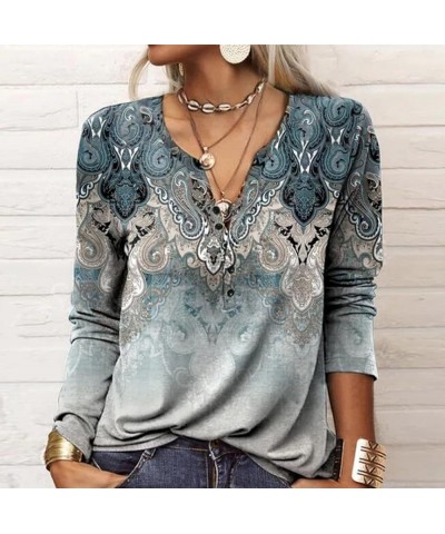 Women Tops, Womens 3/4 Sleeve Scoop Neck Top Button Down Blouse Graphic Print Casual Tunic Tops Gradient Tshirt 3-dark Blue $...