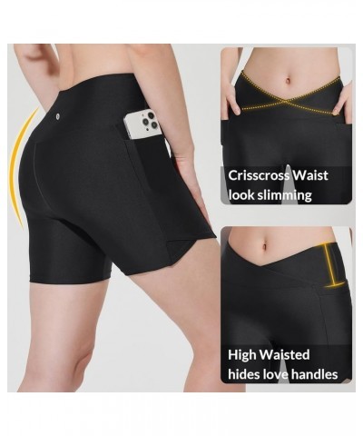 Women's 5" Swim Shorts Bottoms Cross Waist Tummy Control Quick Dry UPF50+ Bathing Suit with Liner Pockets Black $17.15 Swimsuits