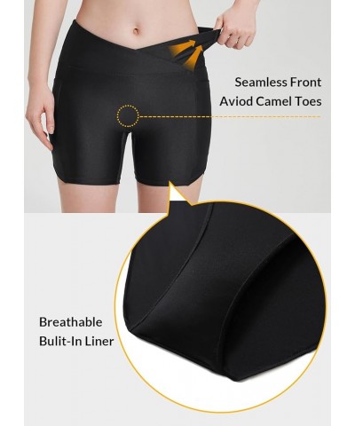 Women's 5" Swim Shorts Bottoms Cross Waist Tummy Control Quick Dry UPF50+ Bathing Suit with Liner Pockets Black $17.15 Swimsuits