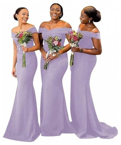 Women's Elegant Satin Bridesmaid Dress 2023 Long Mermaid Prom Dresses Off Shoulder Ball Gown with Train ABC1787 Lavender $28....