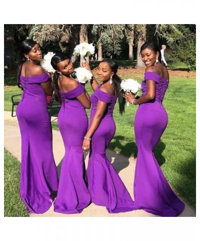 Women's Elegant Satin Bridesmaid Dress 2023 Long Mermaid Prom Dresses Off Shoulder Ball Gown with Train ABC1787 Lavender $28....