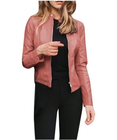 Women'S Faux Leather Jacket with Faux Fura Collar Long Sleeve Short Cardigan Slim Jacket Coat Hoodies for Women Pink-7 $14.40...