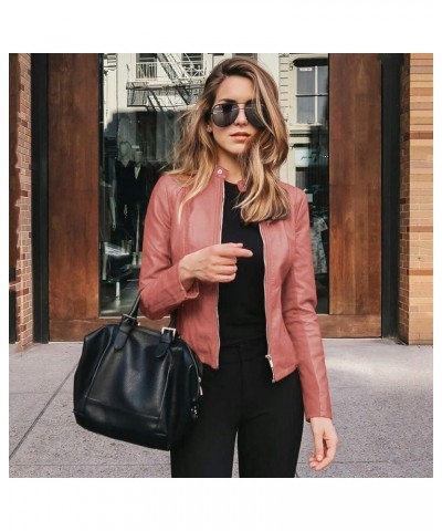 Women'S Faux Leather Jacket with Faux Fura Collar Long Sleeve Short Cardigan Slim Jacket Coat Hoodies for Women Pink-7 $14.40...