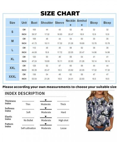 Women 3/4 Sleeve Round/V Neck Fashion Print Shirt Button Neck Tops Casual Everyday Oversize Blouses Graphic Tees 3061-navy $6...