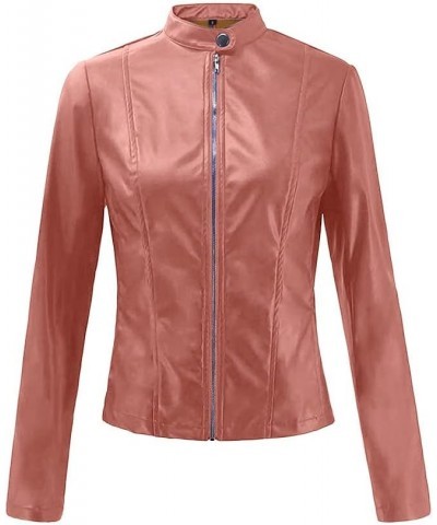 Women'S Faux Leather Jacket with Faux Fura Collar Long Sleeve Short Cardigan Slim Jacket Coat Hoodies for Women Pink-7 $14.40...