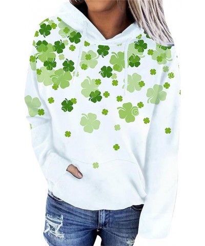 Women's Irish Clover Hoodie Women's Long Sleeve Pullover St Patricks Day Sweatshirt Hoodies White Big Clover $14.26 Hoodies &...