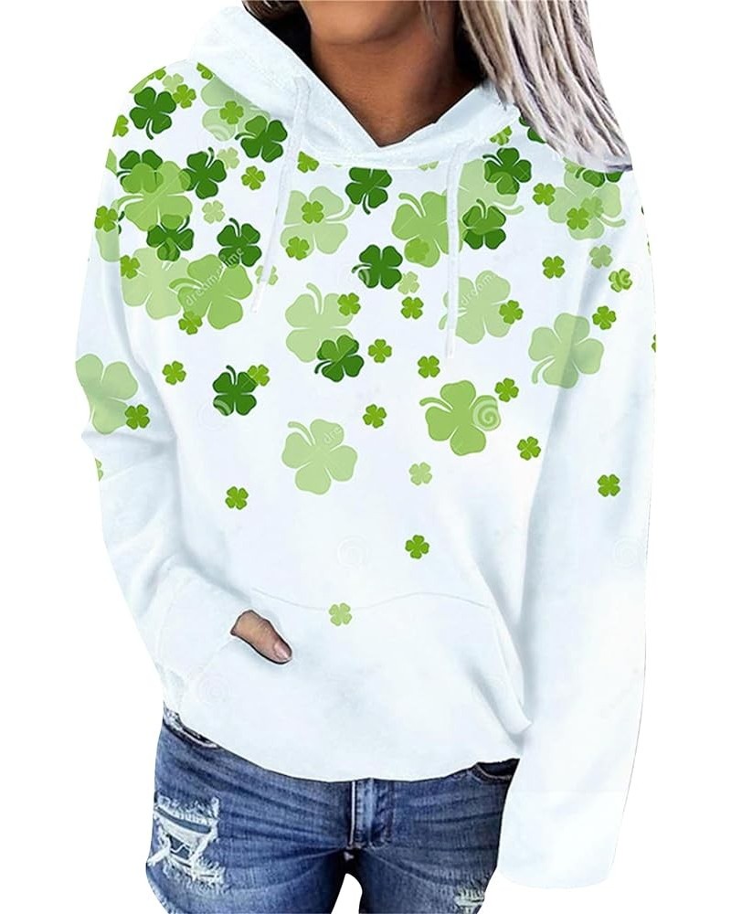 Women's Irish Clover Hoodie Women's Long Sleeve Pullover St Patricks Day Sweatshirt Hoodies White Big Clover $14.26 Hoodies &...