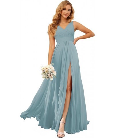 Double V-Neck Bridesmaid Dress Long with Slit Ruffles A-Line Pleated Chiffon Formal Party Dresses YO073 Sage Green $31.34 Dre...