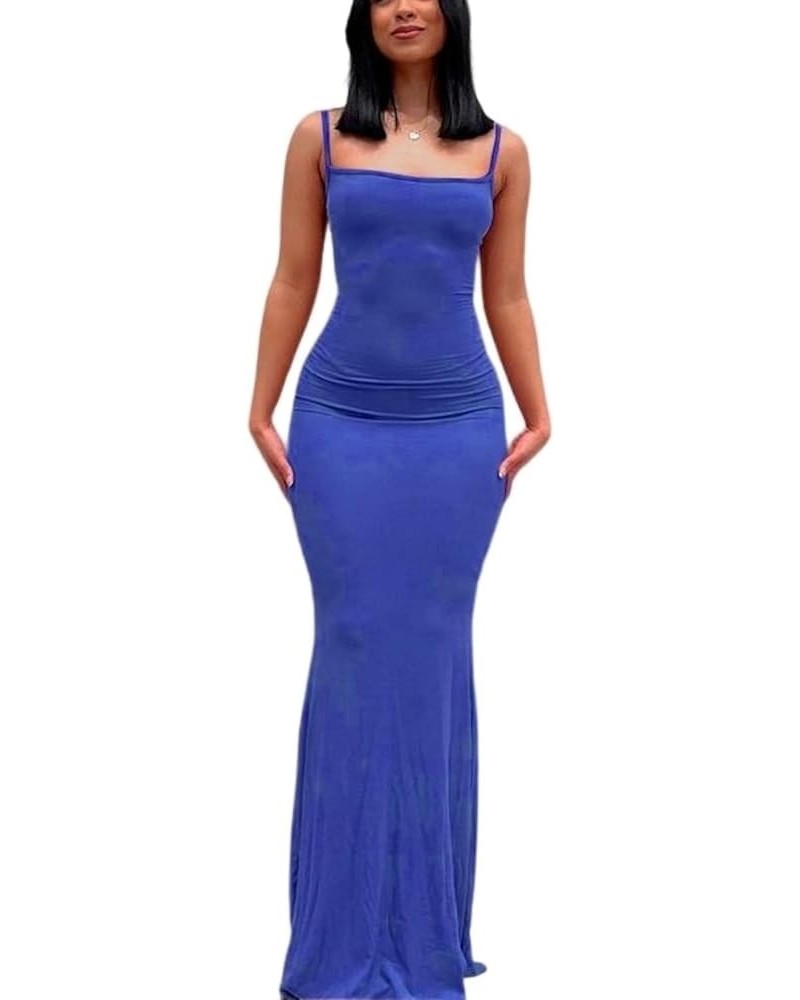 Womens Sleeveless Bodycon Backless Dress Long Spaghetti Strap Sexy Slim Ankle Floor Length Night Out Dresses Deep Blue $10.59...