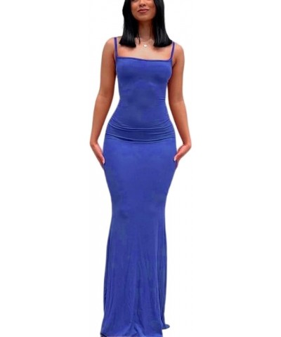 Womens Sleeveless Bodycon Backless Dress Long Spaghetti Strap Sexy Slim Ankle Floor Length Night Out Dresses Deep Blue $10.59...