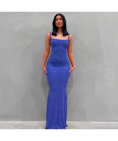 Womens Sleeveless Bodycon Backless Dress Long Spaghetti Strap Sexy Slim Ankle Floor Length Night Out Dresses Deep Blue $10.59...