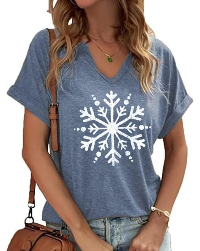 Womens Christmas V Neck Shirt Funny Xmas Holiday Graphic Short Sleeve Tee Family Holiday T-Shirt Blouse Adult G-blue $10.02 T...