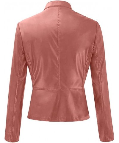 Women'S Faux Leather Jacket with Faux Fura Collar Long Sleeve Short Cardigan Slim Jacket Coat Hoodies for Women Pink-7 $14.40...