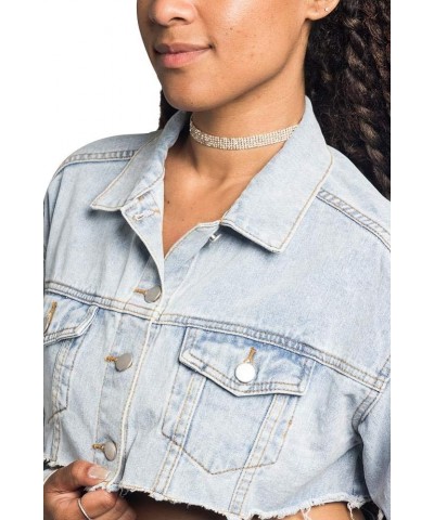 Women's Destroyed Denim Jacket Cropped Collar Light Blue $28.59 Jackets